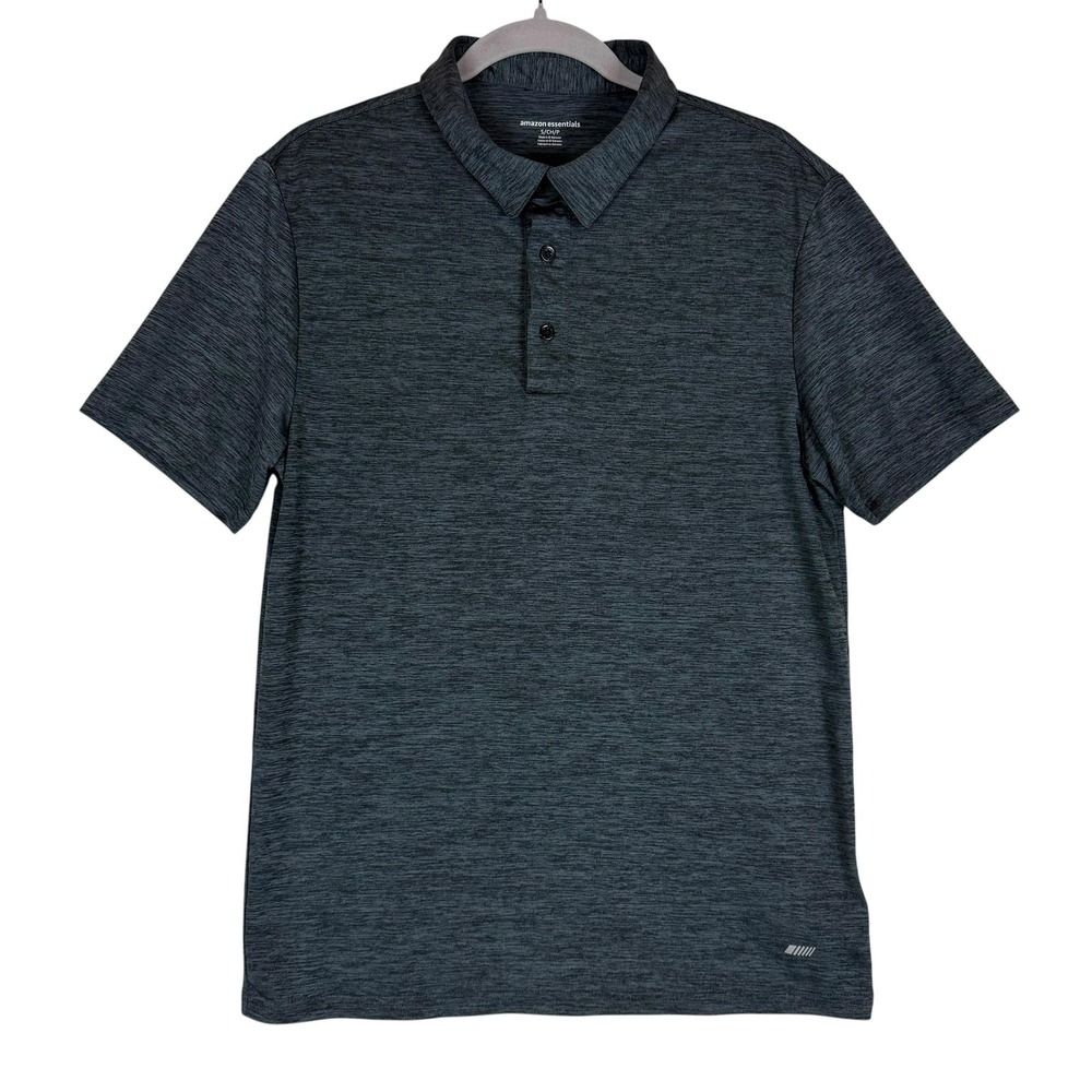Amazon Essentials Polo Shirt Mens Small Gray Solid Short Sleeve Stretch Jersey